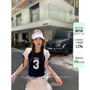 T恤女夏季 MLS 短袖 运动风拼色插肩袖 宽松舒适正肩上衣 航海日记