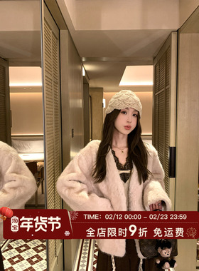 MLS 慕斯小熊 奢感软糯2026春夏新款女落肩小胡羊环保毛毛外套