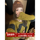 慵懒软糯针织衫 MLS 新款 美式 落日派对 复古撞色菱格毛衣女秋季