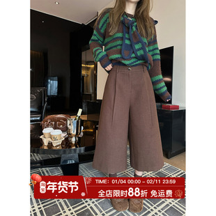 MLS 七分神裤 直筒毛呢七分裤女秋冬季新款2025韩系宽松休闲裤