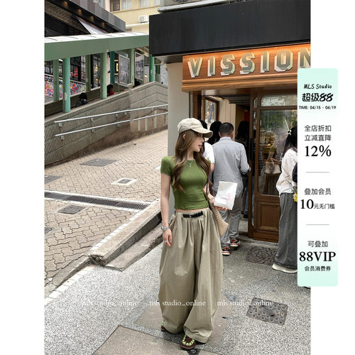 MLS 出圈弯刀裤 ji简松弛2026春夏新款女立体捏褶双色弯刀阔腿裤