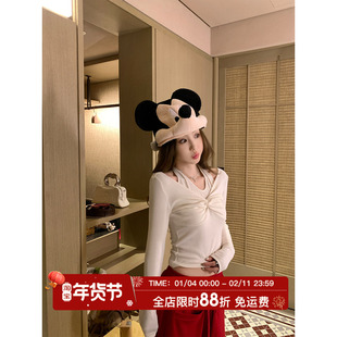 MLS 纯欲扭结 辣妹腔调 2026春季新款上衣女假两件修身挂脖T恤