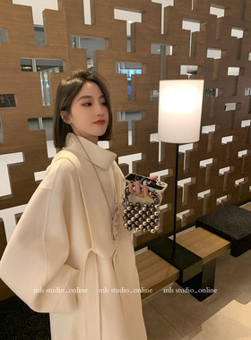 MLS可可奶咖斜门襟毛呢外套女