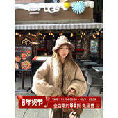 贵女气质冬季 MLS 摩卡毛环 女高级感慵懒真毛领宽松毛呢羽绒外套