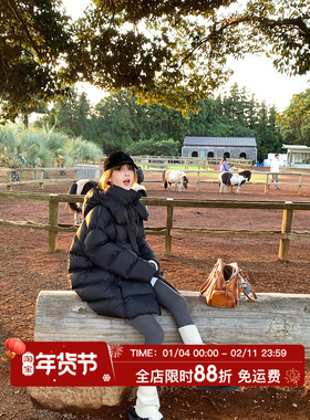 MLS 雪国暖冬 90白鸭绒飘带连帽大被子羽绒服女冬季新款廓形外套