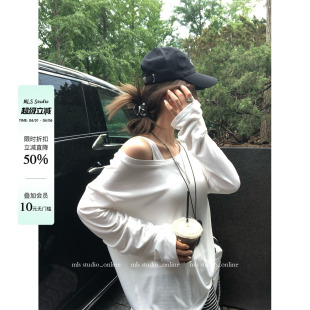 两件套女夏季 MLS 简约即高级 轻薄大圆领吊带罩衫 T恤 慵懒防晒长袖