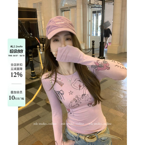 MLS 彩绘画廊 活力满满2026春夏新款上衣女彩绘印花烫钻蝴蝶结T恤