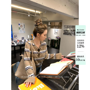 女春新款 MLS 千层椰椰 复古条纹针织衫 上衣 宽松休闲舒适百搭长袖