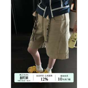 复古工装 美式 五分裤 女春夏季 MLS 宽松百搭休闲小众中裤 复古腔调