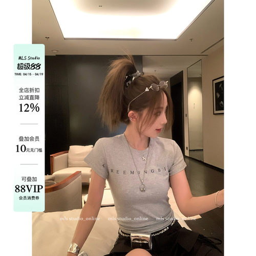 MLS 自带松弛感 美式短款正肩短袖T恤女春夏季字母印花ins风上衣