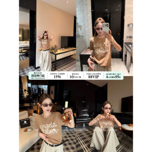 MLS 珠片sunny 韩系潮流精致微落肩上衣女宽松珠片立体刺绣T恤
