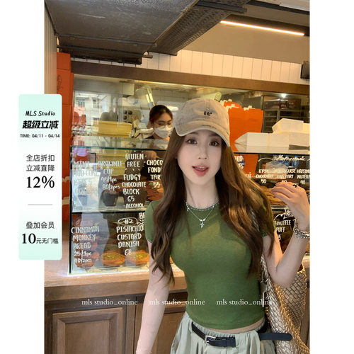 MLS 纸片Betty 显瘦纸片人2026春夏新款上衣女圆领正肩显瘦T恤