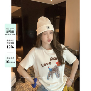 印花上衣女字母线条狗狗T恤 童心萌趣2026春夏新款 MLS 线条DOG