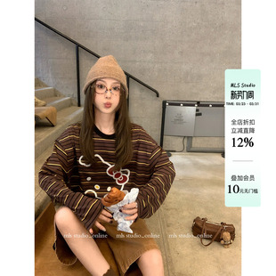 俏皮凯蒂猫 2026宽松休闲打底衫 复古条纹长袖 新品 T恤女春季 MLS