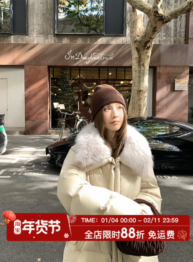 MLS 雪国暖舱 温婉气质冬季女90白鸭绒保暖收腰抽绳中长羽绒服