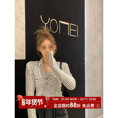 MLS黑白条纹假两件设计针织衫