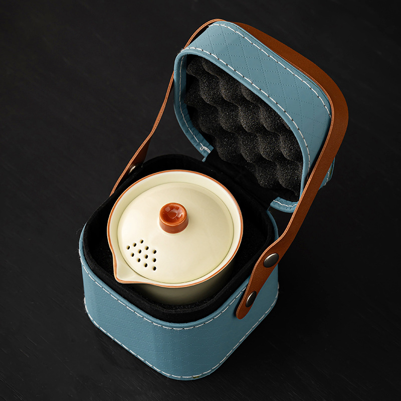 汝窑旅行茶具一壶三杯便捷式户外陶瓷快客杯套装商务活动伴手礼品