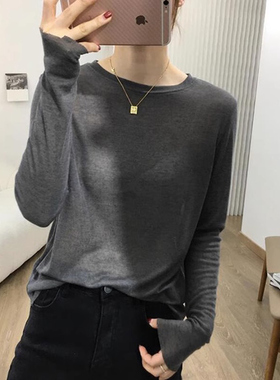 灰色面膜长袖t恤女装早秋季2025新款内搭打底衫黑色圆领宽松上衣