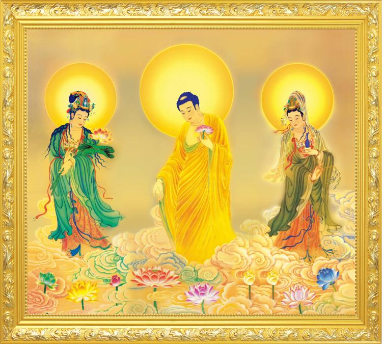 大小款 西方三圣 三圣佛 三圣像 佛像挂像 画像 挂画 贴画 可带框
