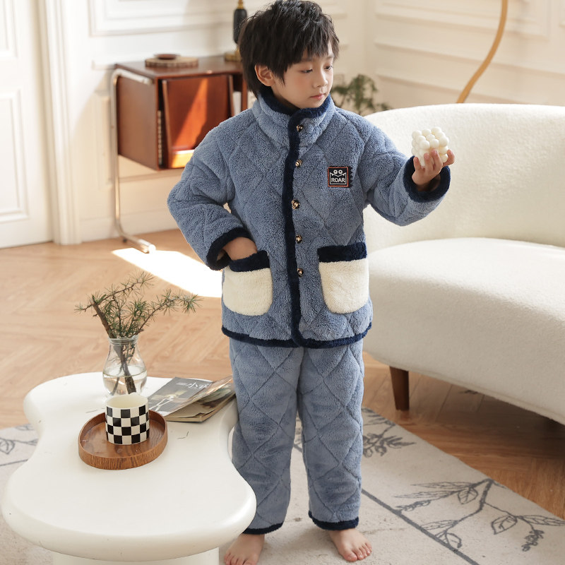 冬季儿童睡衣三层夹棉家居服套装