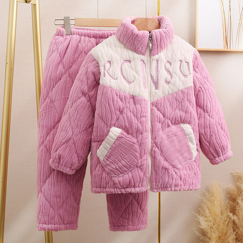 冬季三层夹棉儿童睡衣家居服套装