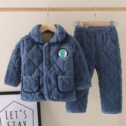 儿童冬季加厚款法兰绒家居服套装