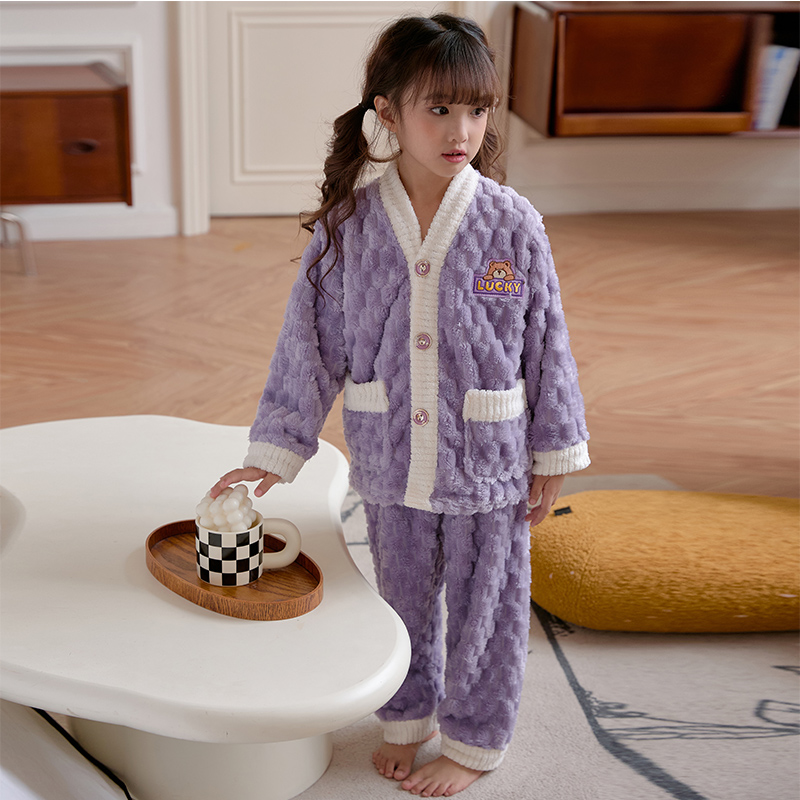 儿童睡衣珊瑚绒秋冬季家居服套装