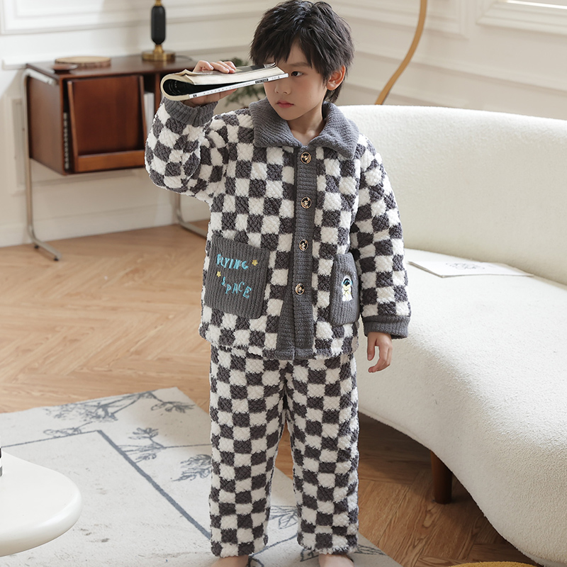 儿童加绒加厚冬季睡衣家居服套装