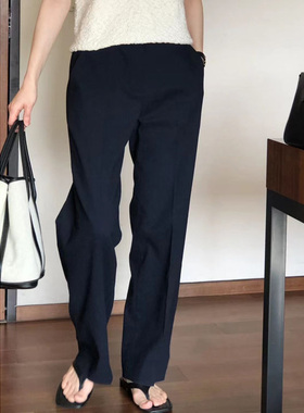 筷子腿~2023新款 藏青色西装休闲裤女高腰垂感宽松显瘦轻薄长裤秋