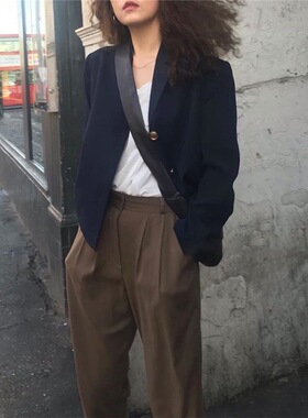 ◆ 浦东CBD 2024新款 韩版休闲宽松小个子短款藏青色小西装外套女