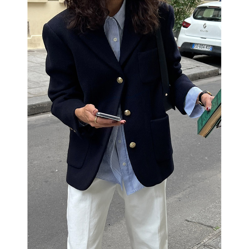 飒爽英伦风毛呢西装外套女