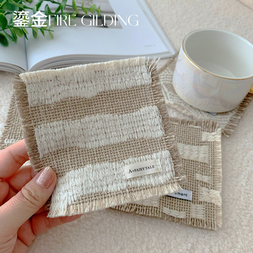 侘寂风棉麻编织流苏隔热杯垫