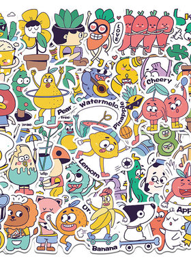 50张原创手绘万物可动贴纸笔记本电脑手账本水杯手机壳装饰贴画