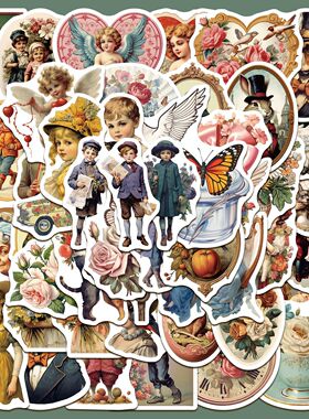 50张旧时代贴纸行李箱笔记本电脑手账本手机壳iPad水杯装饰贴画