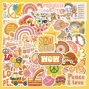 50张Groovy Boho Hippie贴纸装饰行李箱笔记本电脑吉他防水贴画
