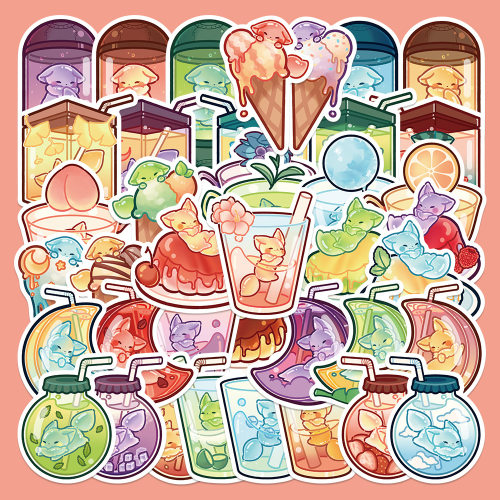 40张原创卡通果冻狐贴纸装饰贴画