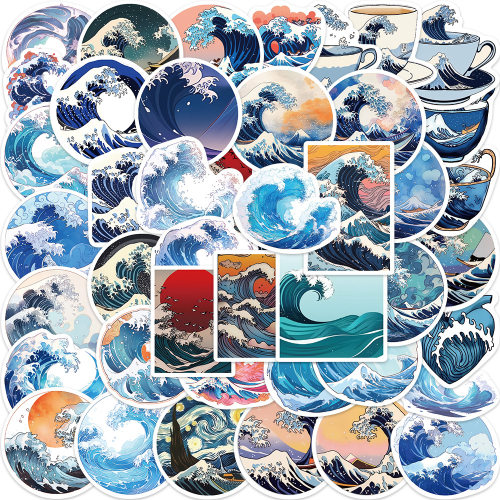 50张浮世绘海浪水波纹贴纸贴画