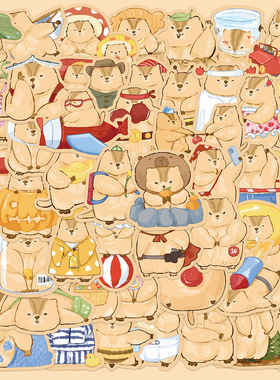 50张原创呆萌土拨鼠贴纸手账本透明手机壳DIY装饰小图案ipad贴画