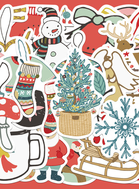 27张清新简约圣诞节贴纸笔记本电脑手账本水杯手机壳窗花装饰贴画