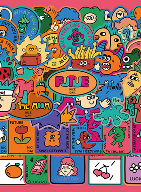 50张原创手绘怪东西2贴纸笔记本电脑手账本水杯手机壳装饰贴画