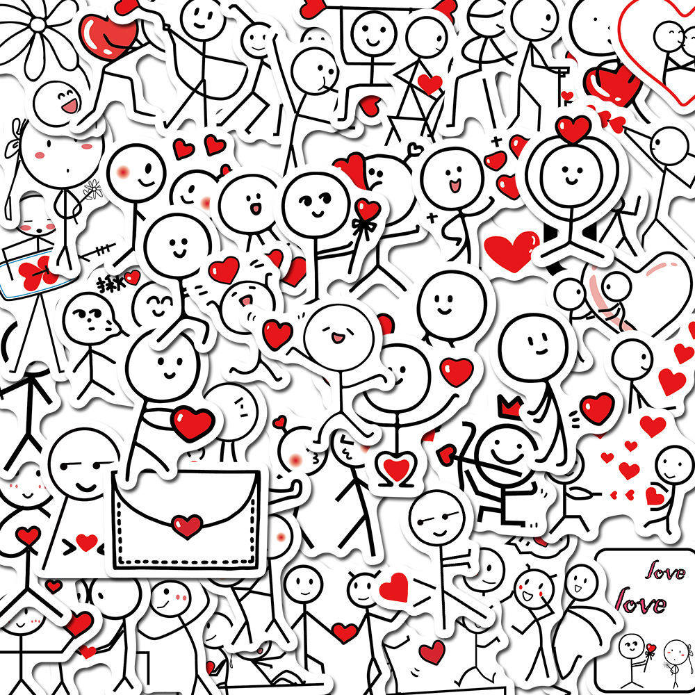 50张火柴人简笔表白画手账贴纸可爱卡通动画个性装饰创意防水贴画