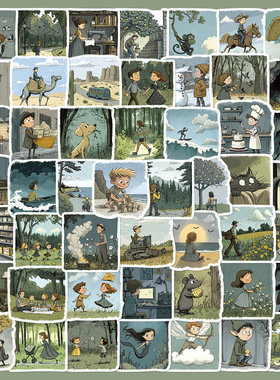 50张卡通神奇的奇幻插图个性贴纸笔记本手机壳音响装饰防水贴画