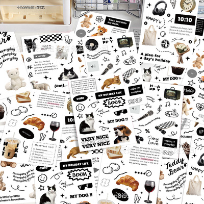 8款ins风韩系黑白假日拼贴画贴纸