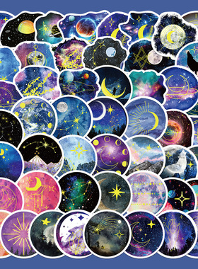 50张moonlight月光贴纸行李箱笔记本电脑手账本水杯装饰防水贴画