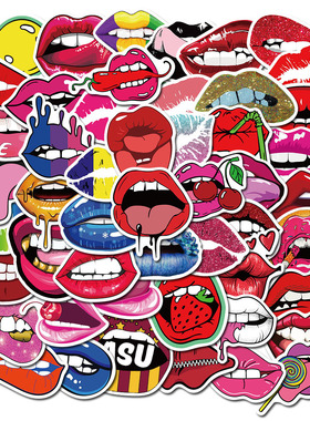 50张嘴唇贴纸笔记本电脑手账本手机壳行李箱保温杯装饰防水贴画