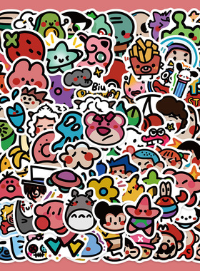 90张原创卡通oldschool风贴纸手机壳手账本行李箱水杯装饰贴画