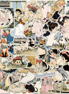 50张跨境卡通可爱动漫世界涂鸦贴纸行李箱滑板保温杯装饰防水贴画