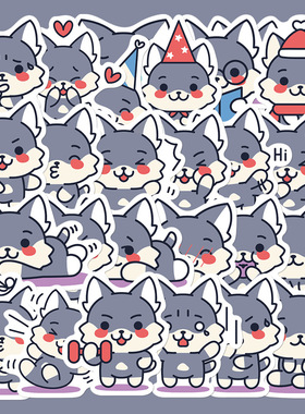 28张卡通狼贴纸笔记本电脑手机壳手账本iPad水杯装饰防水diy贴画