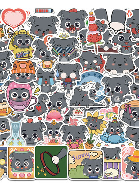 50张原创小灰灰贴纸笔记本电脑手账本水杯手机装饰防水可爱贴画