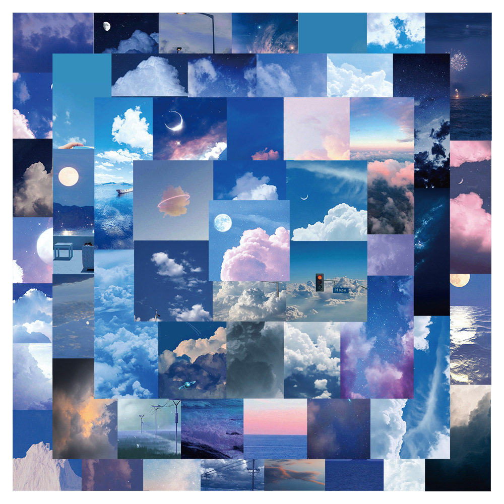 56张美丽星空天空风景手账贴纸贴画行李箱笔记本电脑装饰diy防水